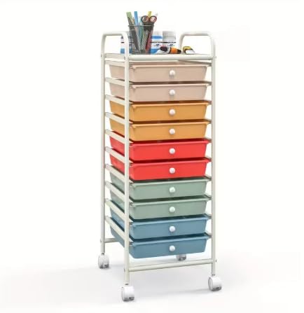 10 Drawer Rolling Storage Cart Organizer with Locking Wheels W216