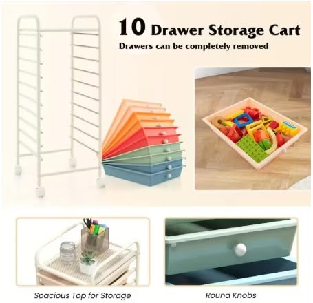 10 Drawer Rolling Storage Cart Organizer with Locking Wheels W216
