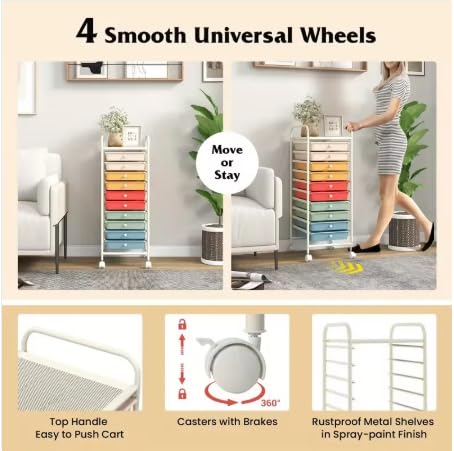10 Drawer Rolling Storage Cart Organizer with Locking Wheels W216