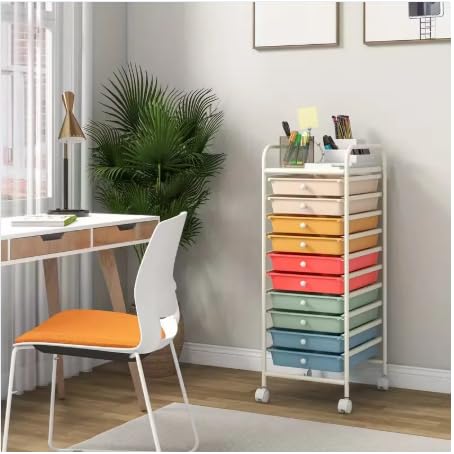 10 Drawer Rolling Storage Cart Organizer with Locking Wheels W216