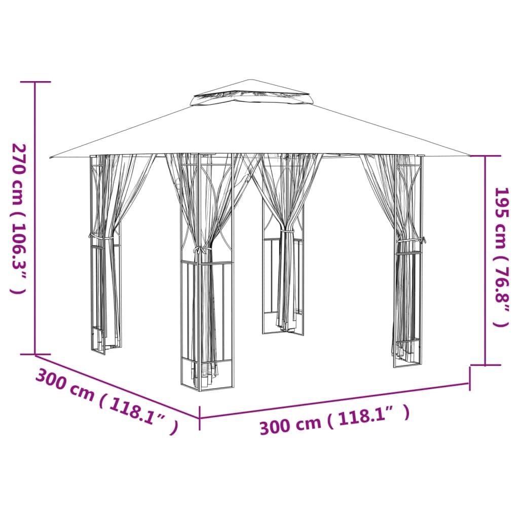 Steel Gazebo with Mesh Sidewalls Double-Tiered Roof F81277
