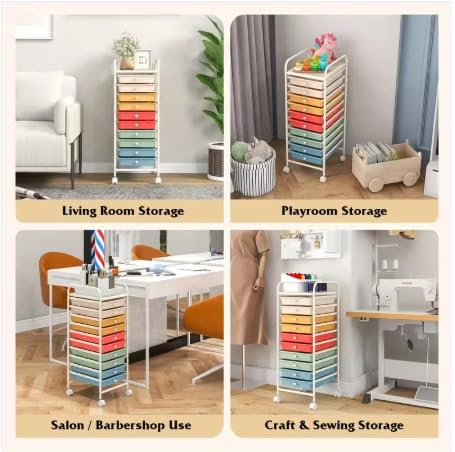 10 Drawer Rolling Storage Cart Organizer with Locking Wheels W216