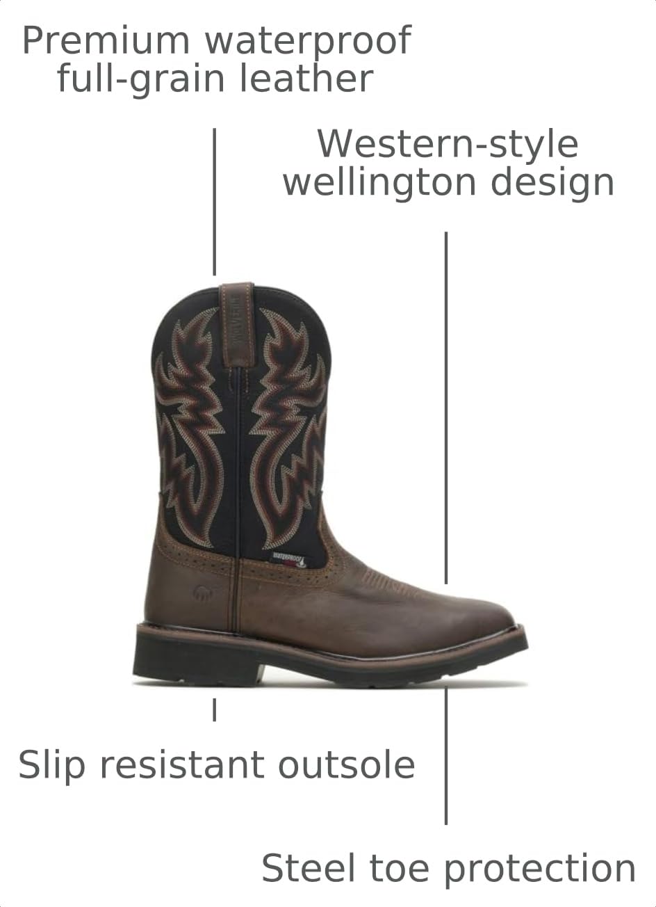 Waterproof Steel Toe Square Toe 10in Wellington Work Boot H2080