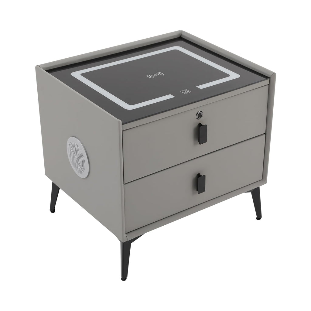 Light Grey Smart Nightstand with Wireless Charging U8091