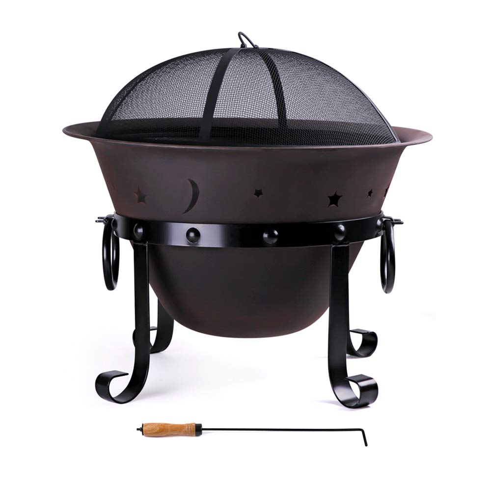 Cast Iron Round Fire Pit with Mesh Screen & Poker V142737