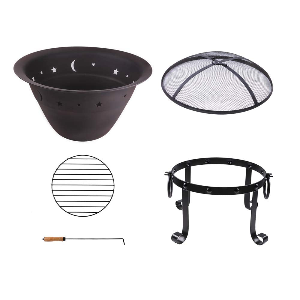Cast Iron Round Fire Pit with Mesh Screen & Poker V142737