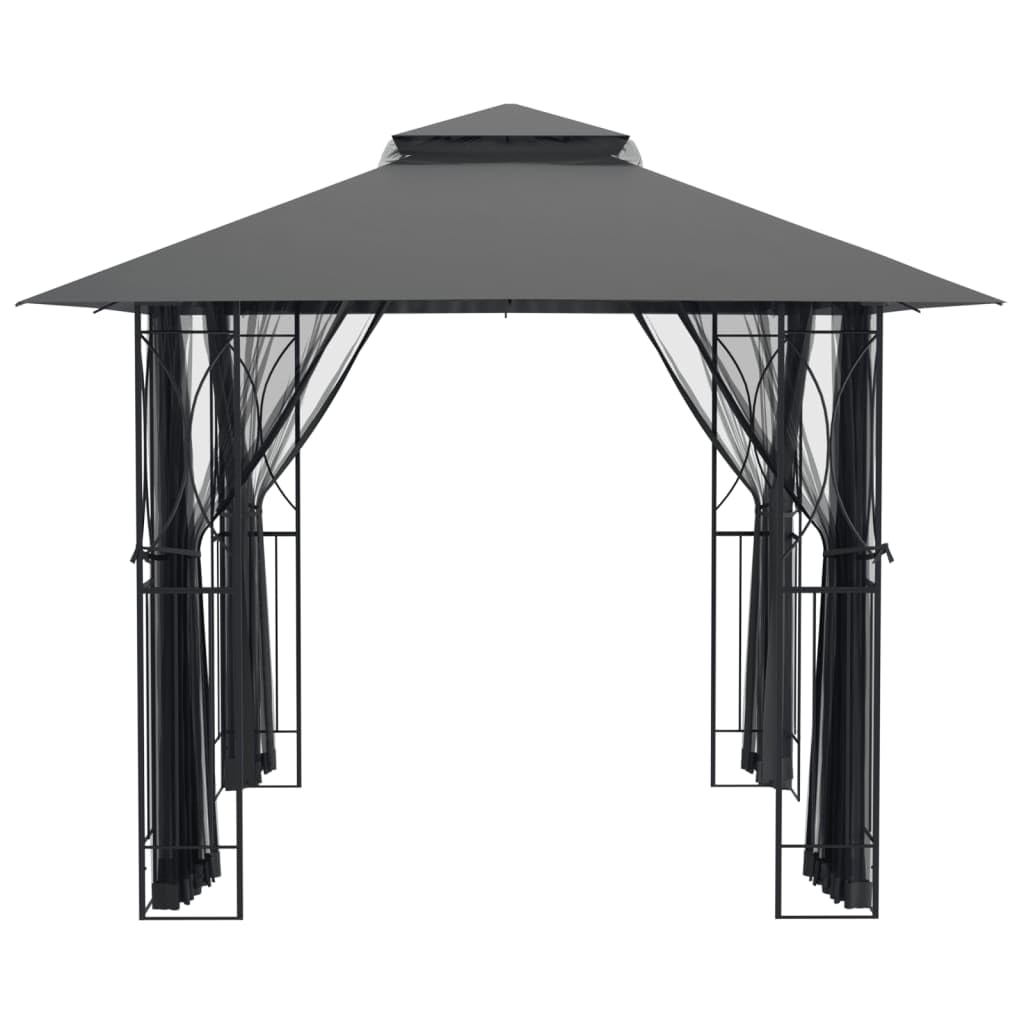 Steel Gazebo with Mesh Sidewalls Double-Tiered Roof F81277