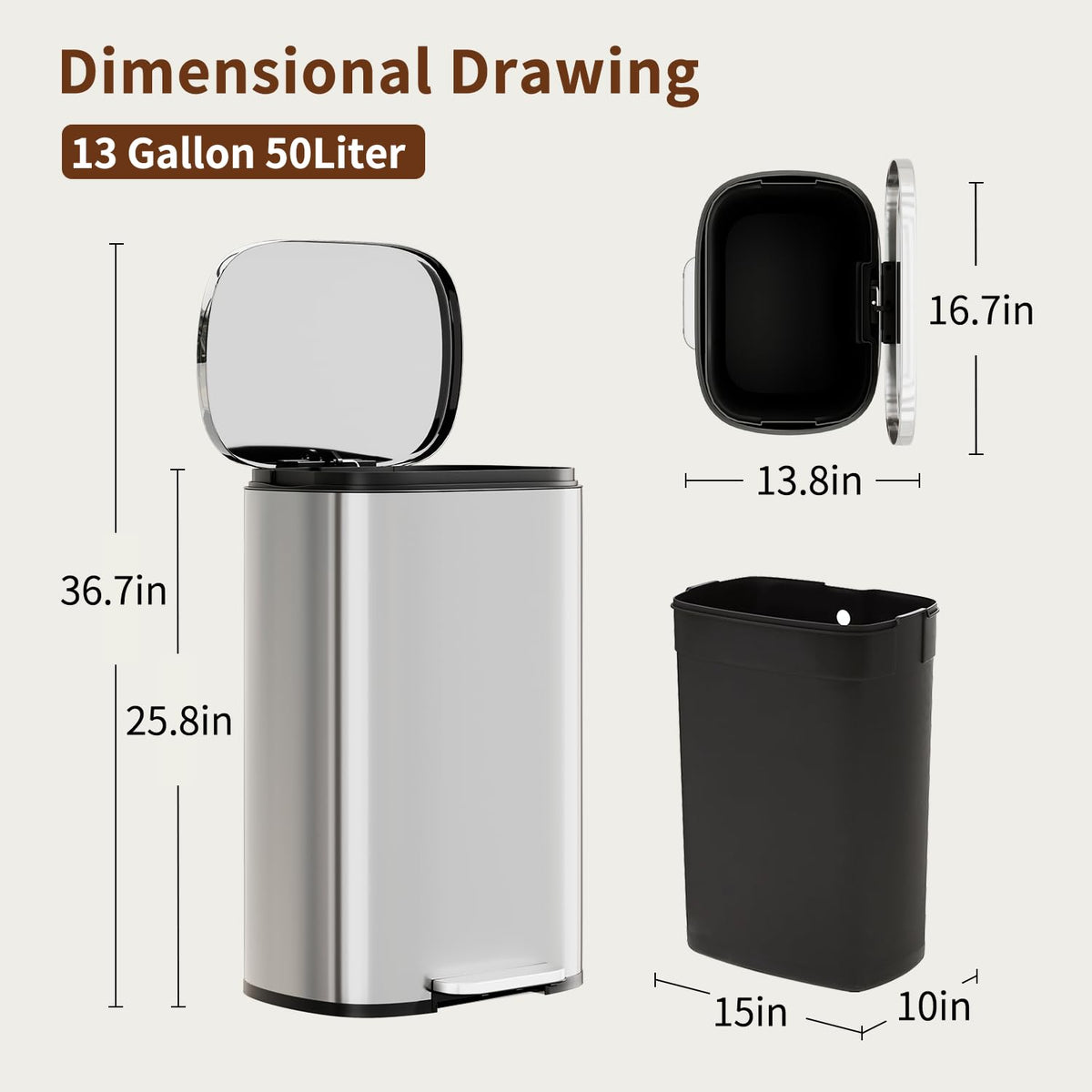 13G Steel Trash Can with Lid O175145