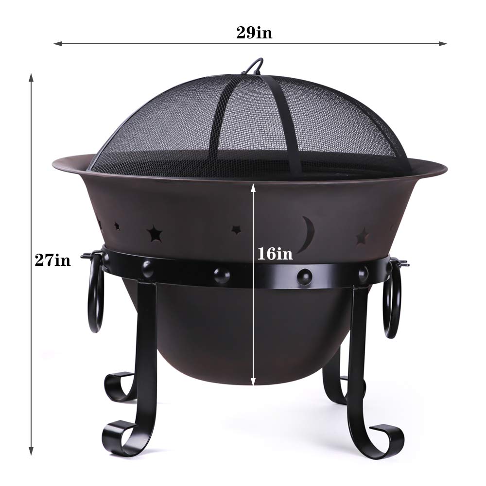 Cast Iron Round Fire Pit with Mesh Screen & Poker V142737