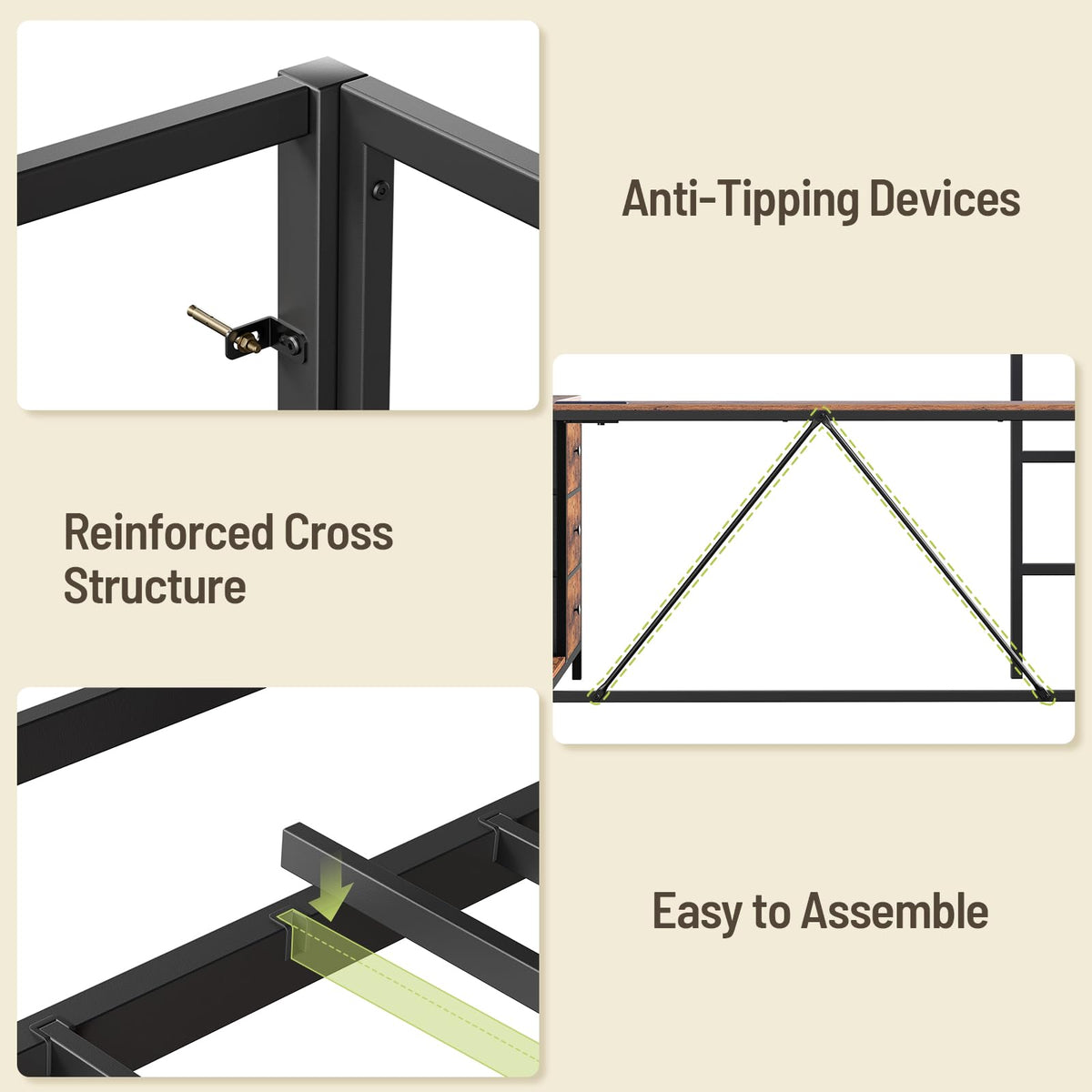 Twin Size Metal Loft Bed with L-Shaped Desk, 3 Storage Drawers, LED Light & Ladder U37846
