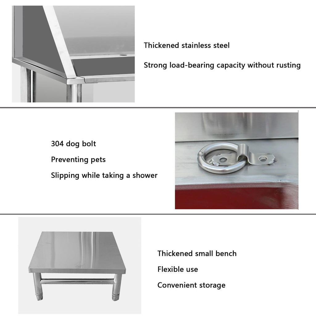 Stainless Steel Dog Washing Station Tub with Sliding Door and Telescopic Faucet A7088