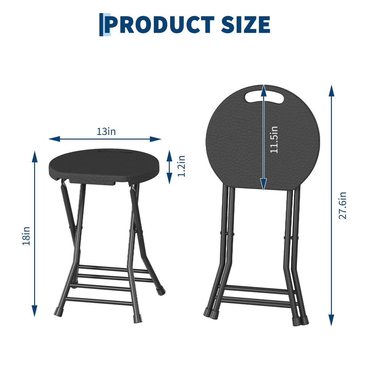 Folding Stool, Backless 18-Inch, Portable with Handle, Anti-Slip Feet, 600Lbs Capacity, Black J696783