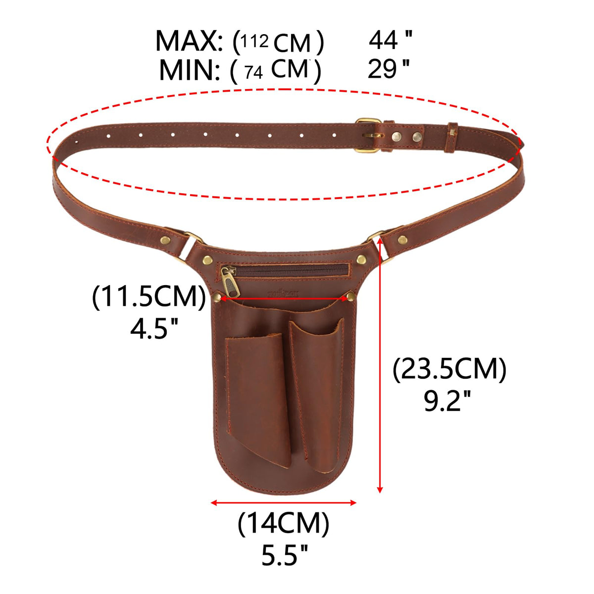 Brown Leather Gardening Tool Belt with 4 Pockets V9065
