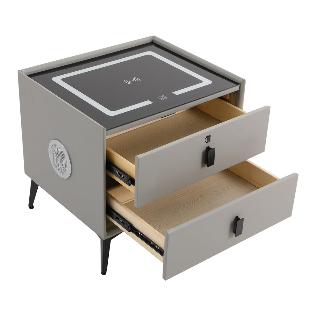 Light Grey Smart Nightstand with Wireless Charging U8091