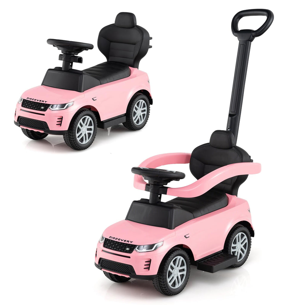 3 in 1 Push Car with Handle, Horn Sound, Underneath Storage, Armrest Guardrail, Foot-to-Floor Ride On Toy (Pink) V610