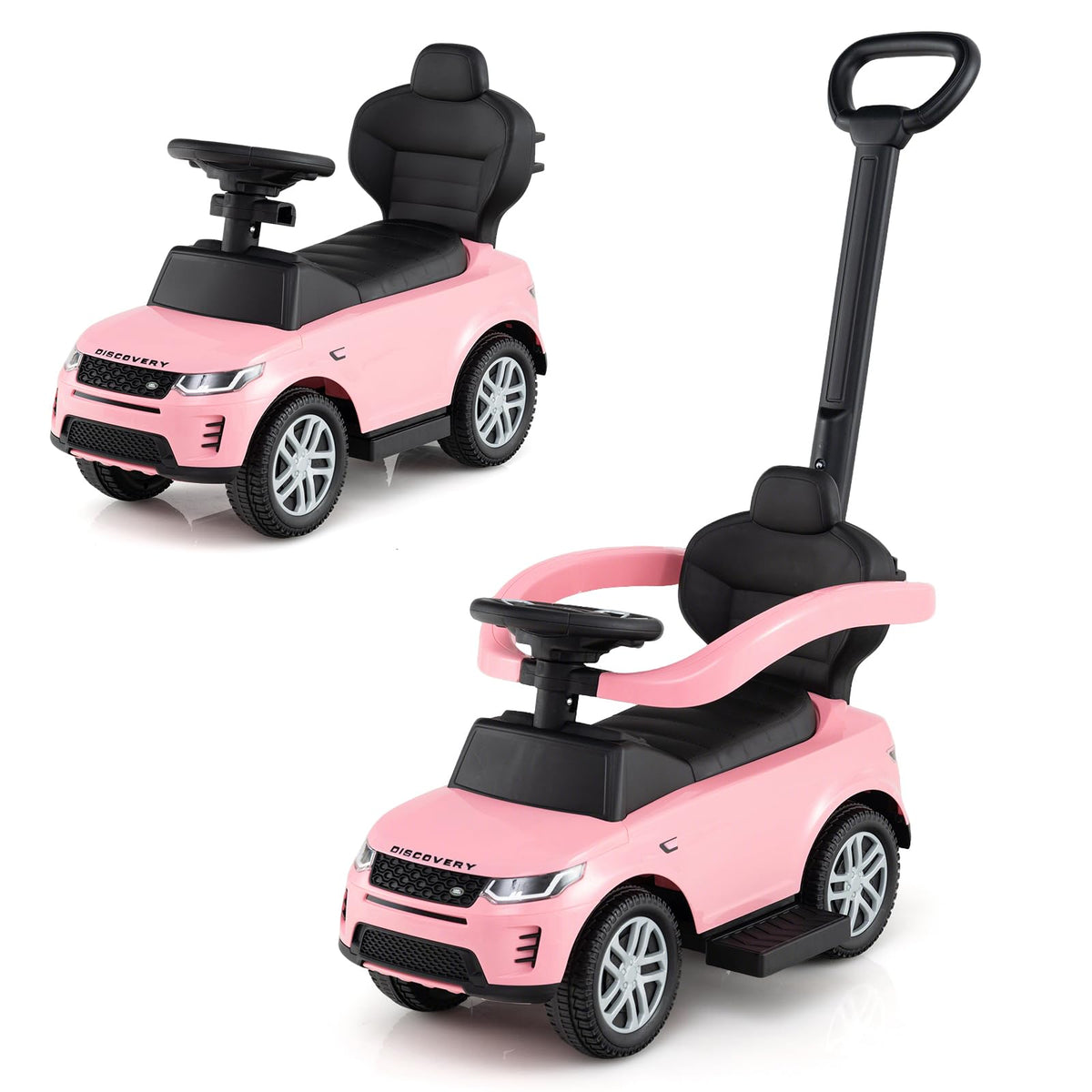 3 in 1 Push Car with Handle, Horn Sound, Underneath Storage, Armrest Guardrail, Foot-to-Floor Ride On Toy (Pink) V610