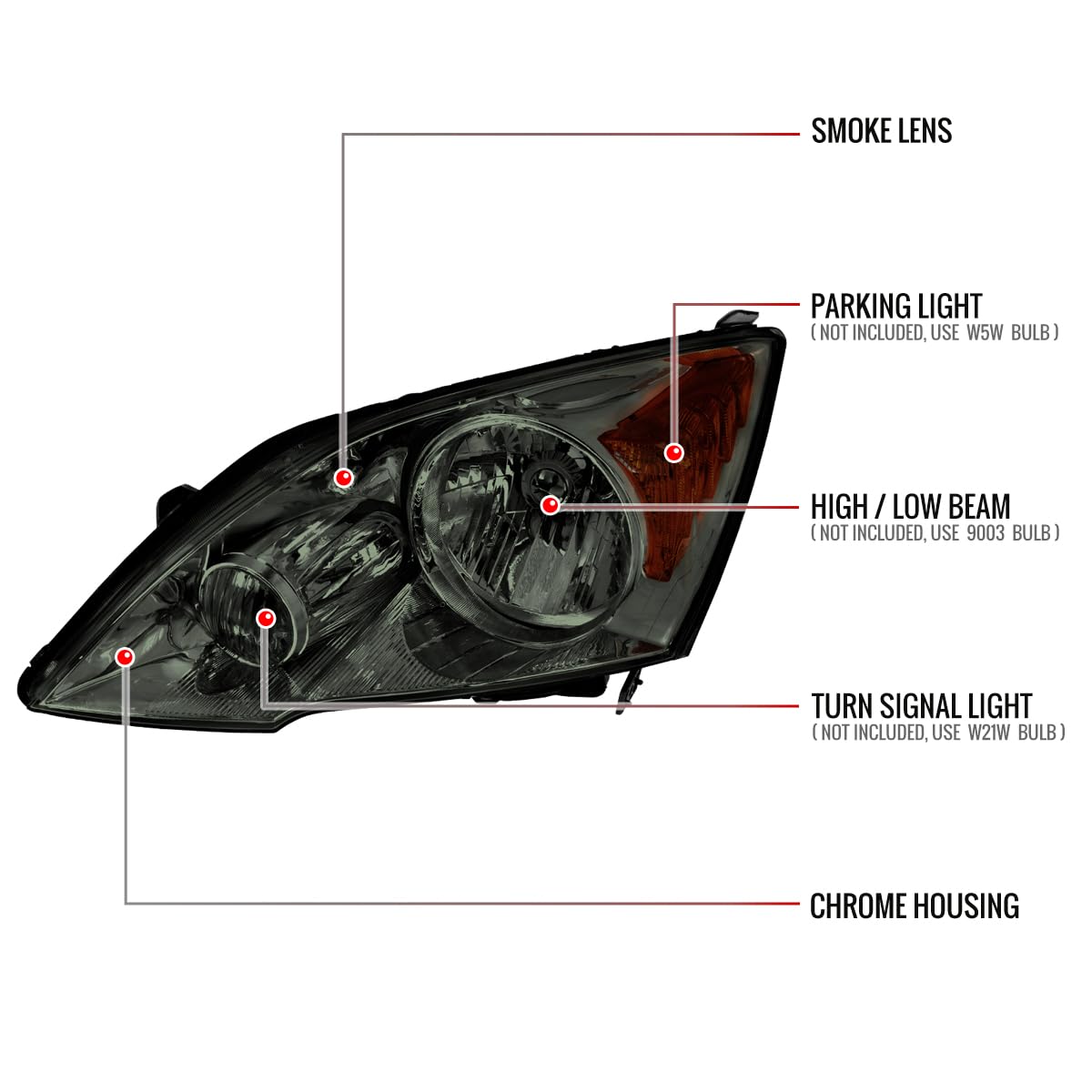 Chrome Housing Smoke Lens Headlights R319603