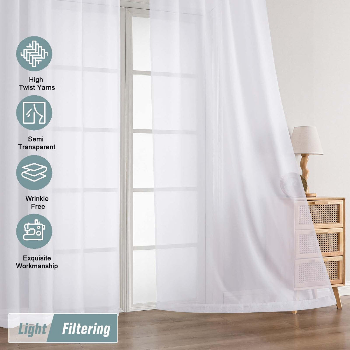 Extra Wide Sheer White Curtains 84 Inches Long 2 Panels E948120