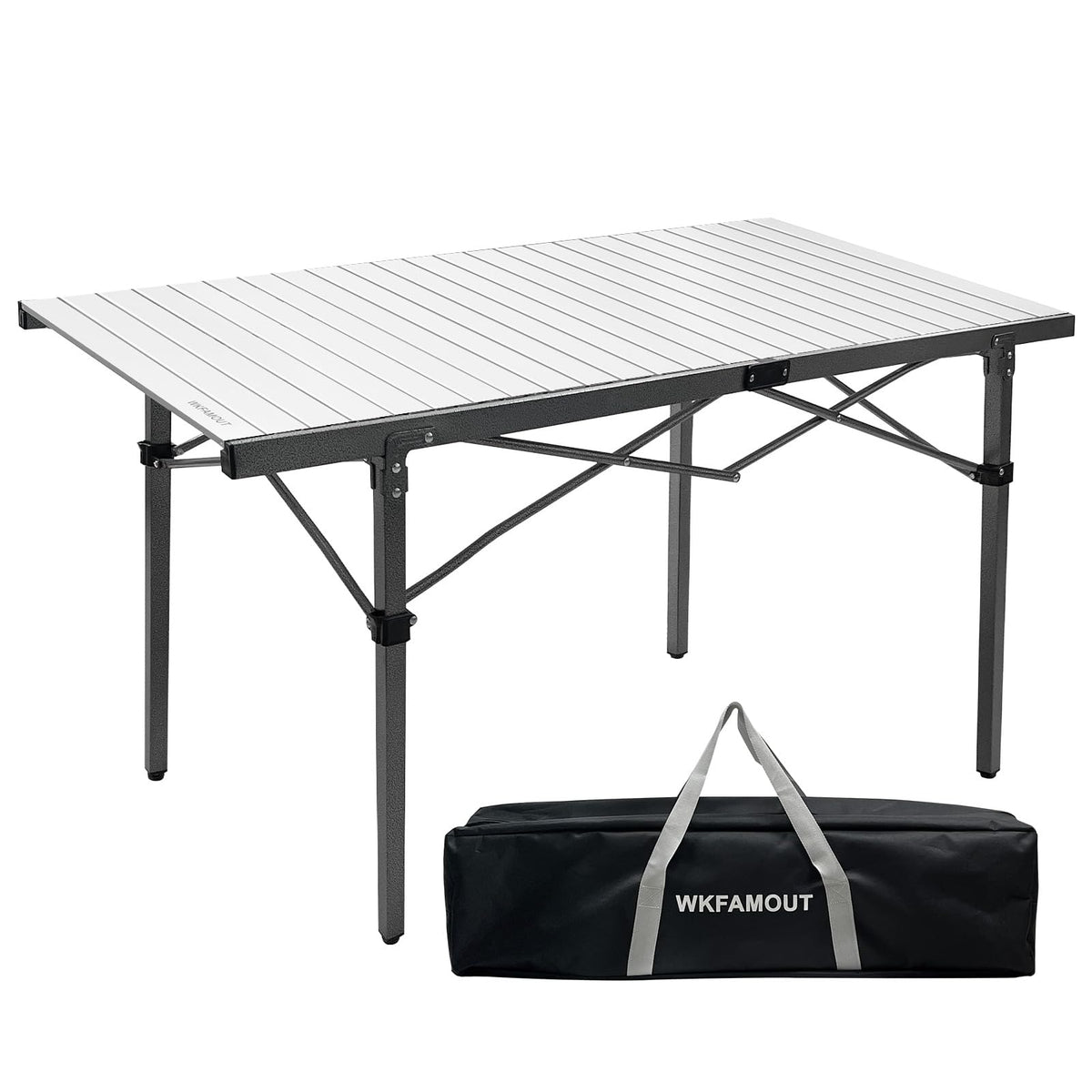 29.9" Tall Folding Camping Table for 2-6 Person, 54.7" Large Aluminum Foldable Roll-up Table Outdoor with Carry Bag for Picnic, Camp, Sturdy, Backyard, Patio F59726