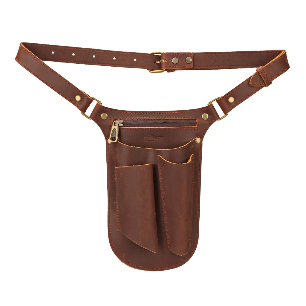 Brown Leather Gardening Tool Belt with 4 Pockets V9065