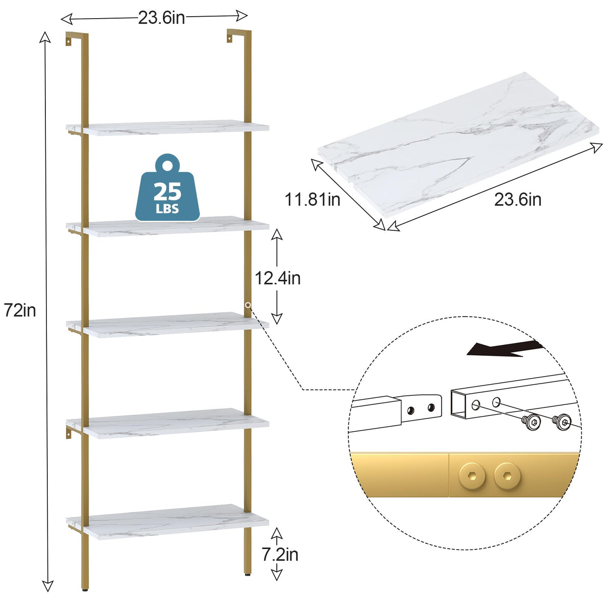 White 5-Tier Ladder Bookshelf K472