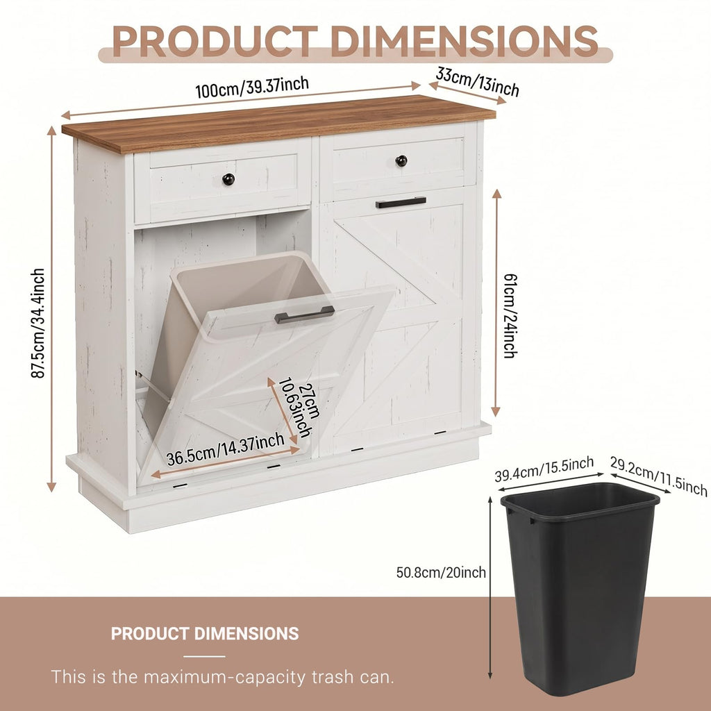 White Double Tilt Out Trash Can Cabinet with 2 Drawers E832211