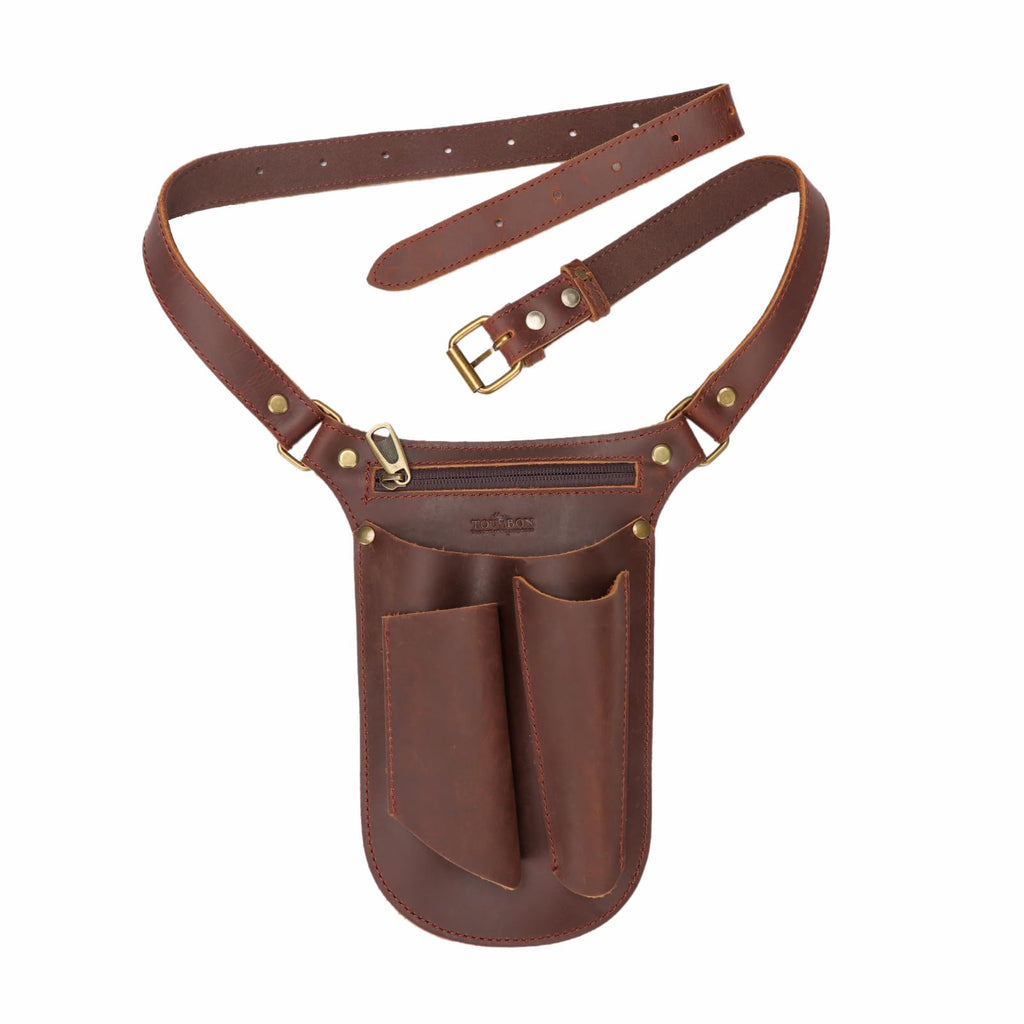 Brown Leather Gardening Tool Belt with 4 Pockets V9065