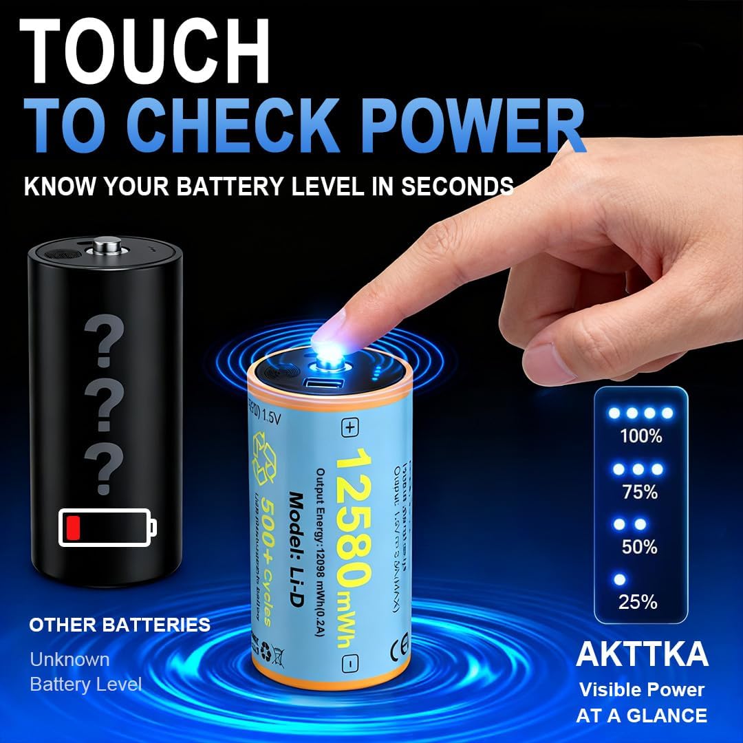 4 Pack Rechargeable D Batteries 1.5V Lithium W51885