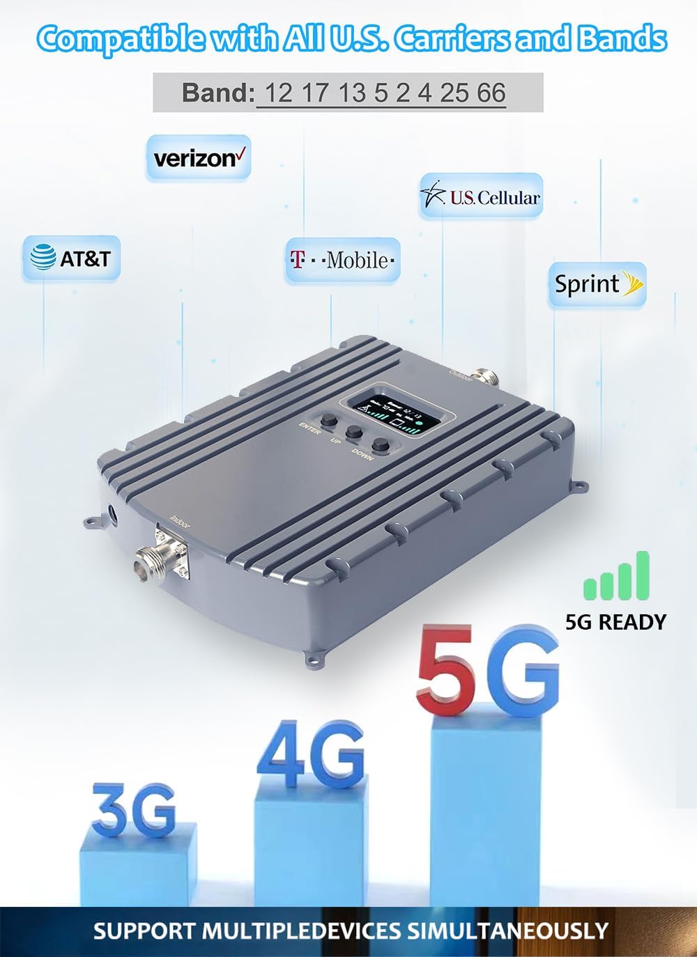 Cell Phone Signal Booster Up to 5500Sq Ft 5G 4G LTE Grey J31975