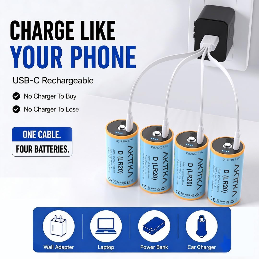 4 Pack Rechargeable D Batteries 1.5V Lithium W51885