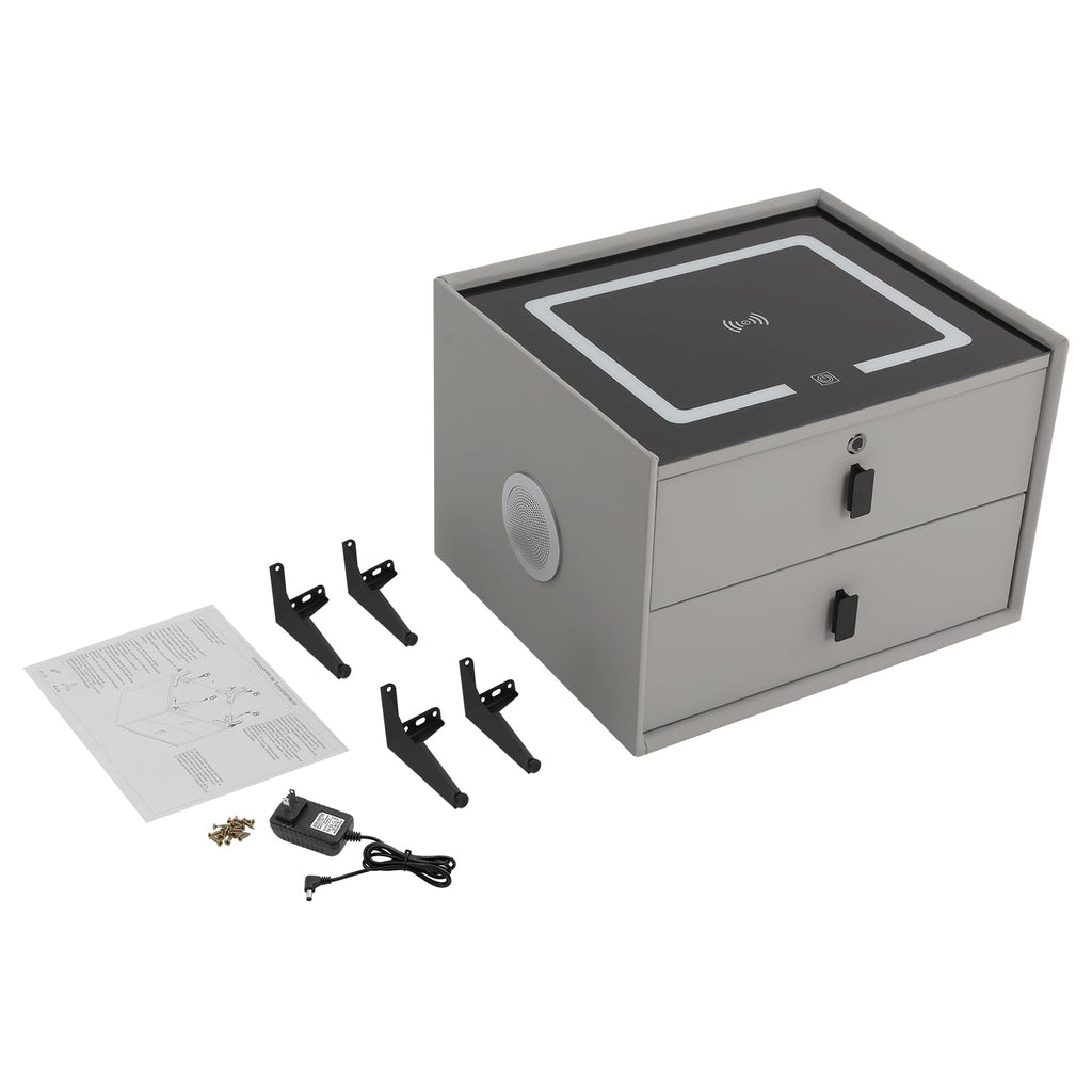 Light Grey Smart Nightstand with Wireless Charging U8091