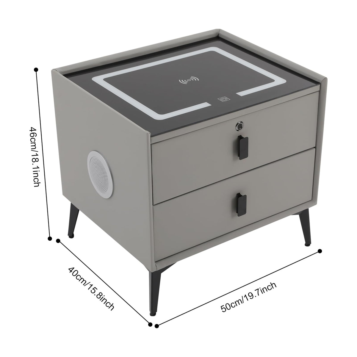 Light Grey Smart Nightstand with Wireless Charging U8091