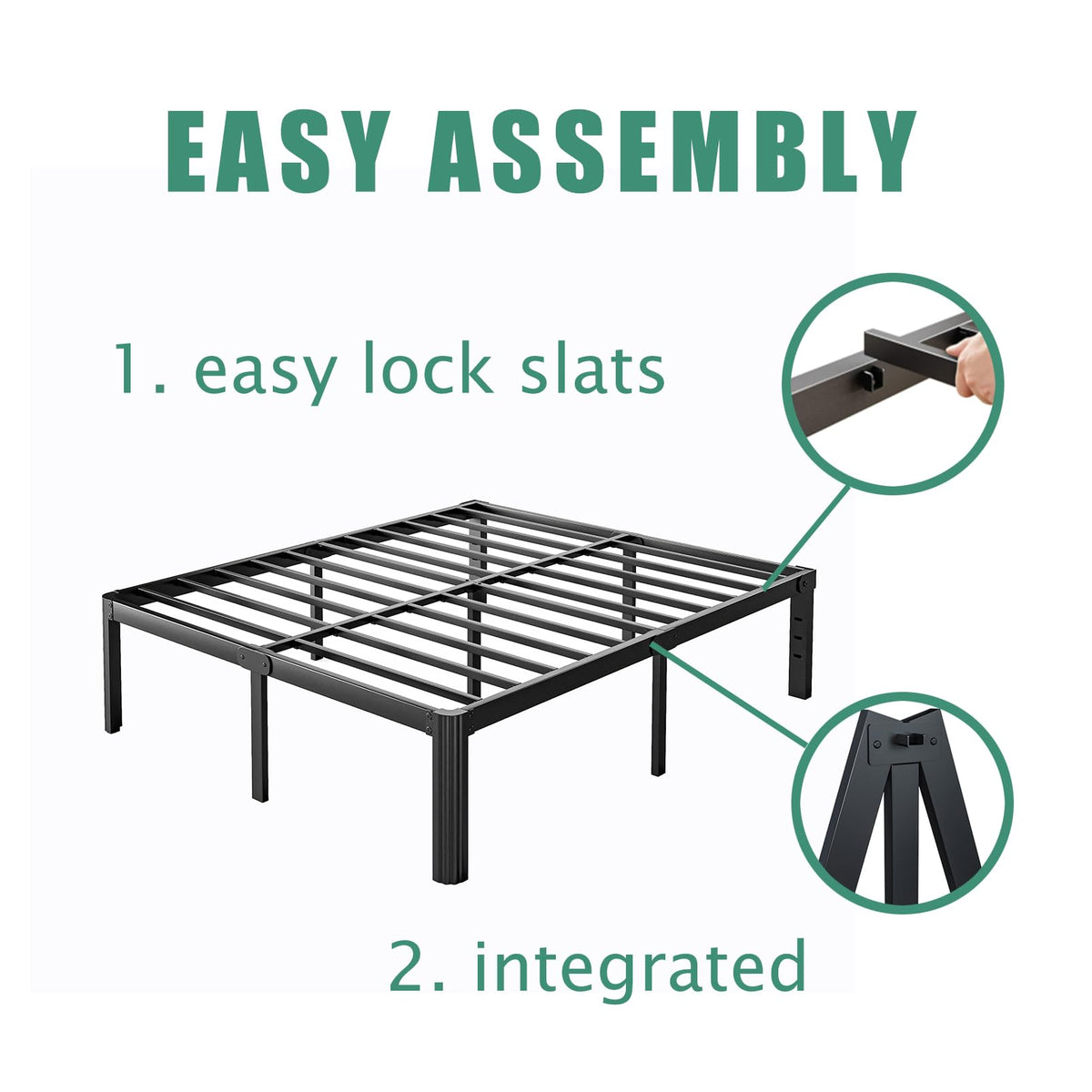 18 Inch Metal Bed Frame Queen Size Black N64518
