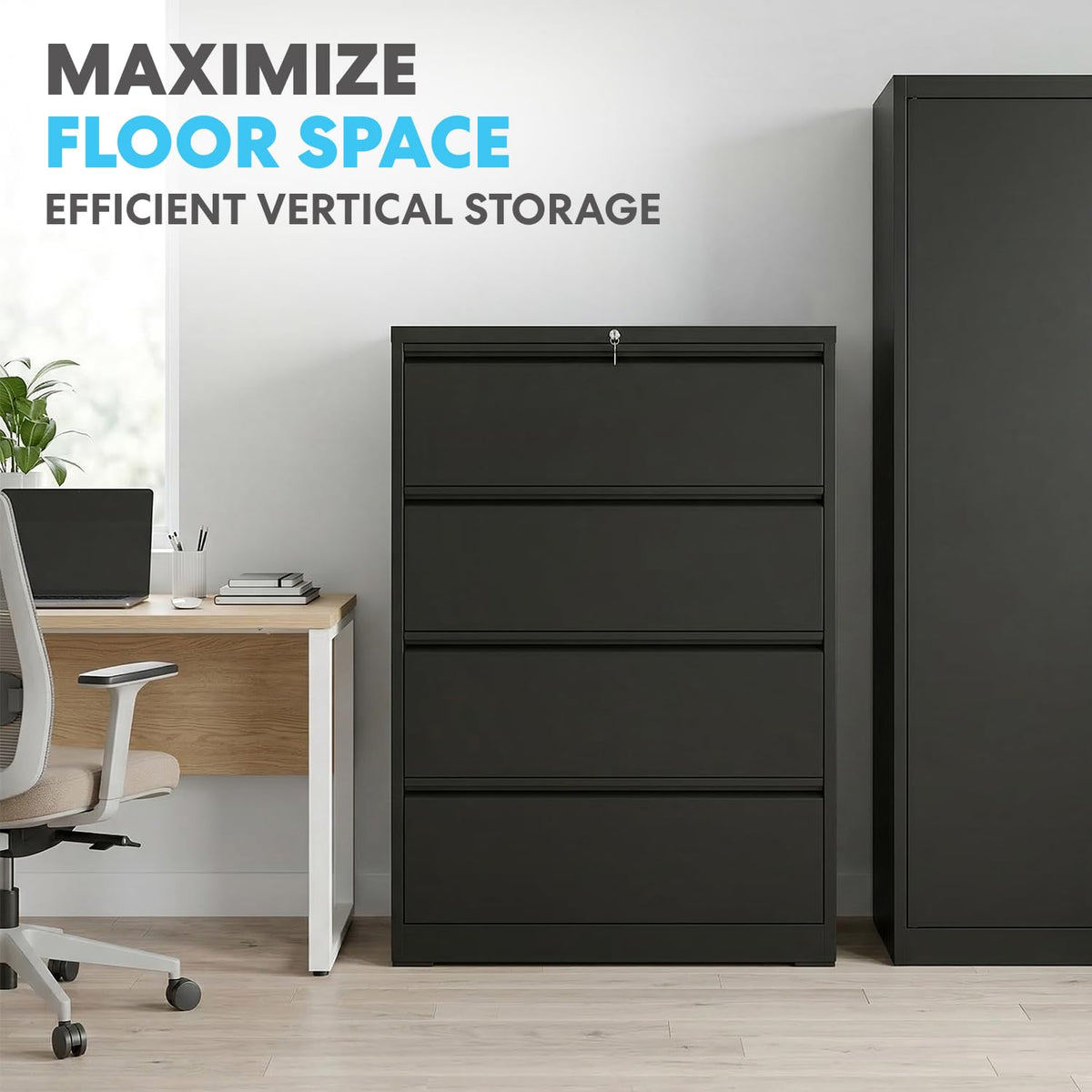 4 Drawer Black Metal File Cabinet with Lock N44675