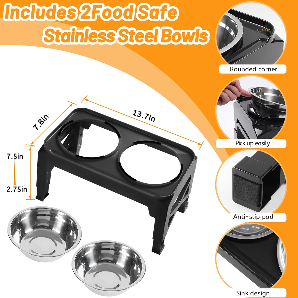 Elevated Dog Bowls with 2 Stainless Steel Bowls Non-Slip Adjusts to 3 Heights L212527