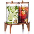 2 Pack 1.5 Gallon Square Glass Drink Dispenser with Wooden Stand & Lid X7075