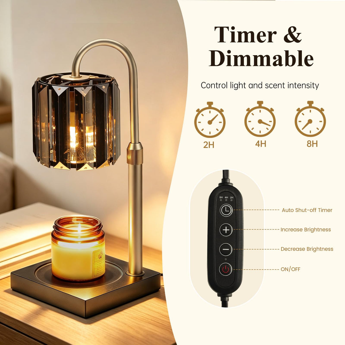 Black Dimmable Candle Warmer Lamp with Timer A68215