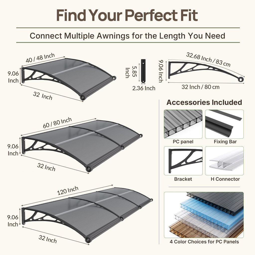 32" x 48" Window Door Awning Canopy with Drainage A470210