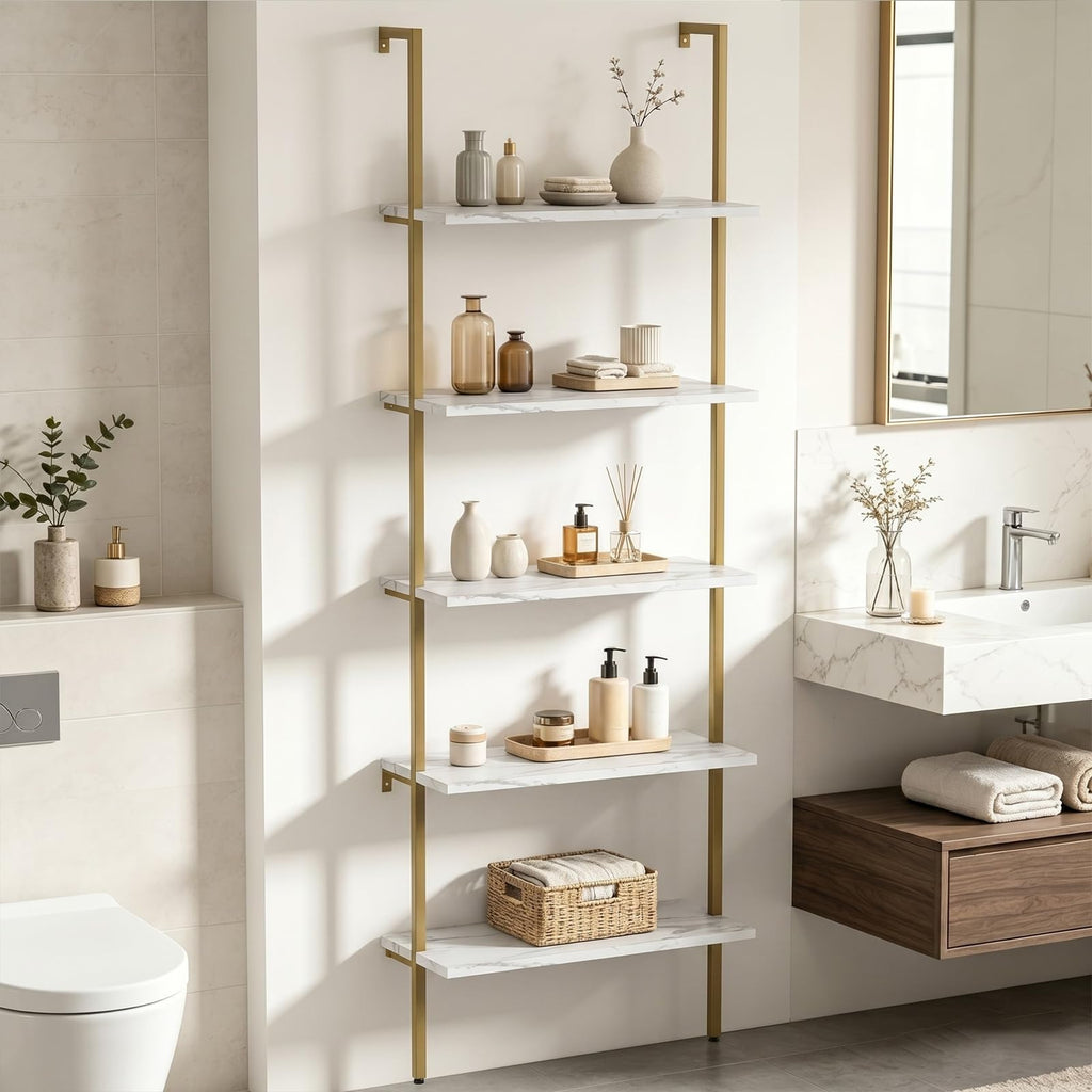 White 5-Tier Ladder Bookshelf K472