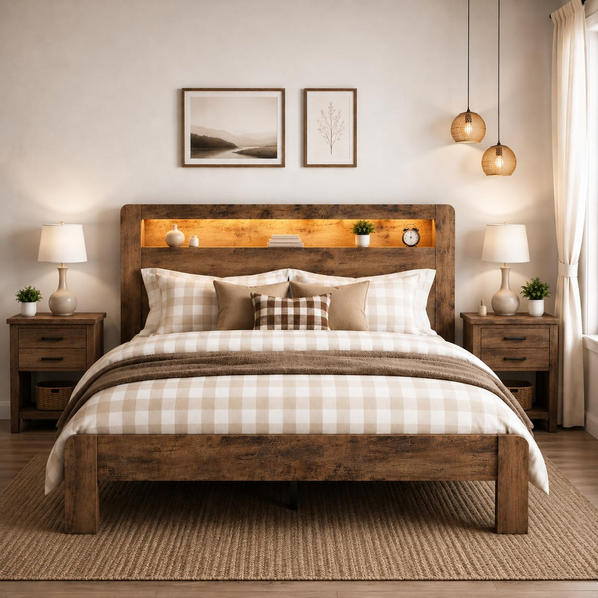 Queen Bed Frame with Wooden Headboard K786