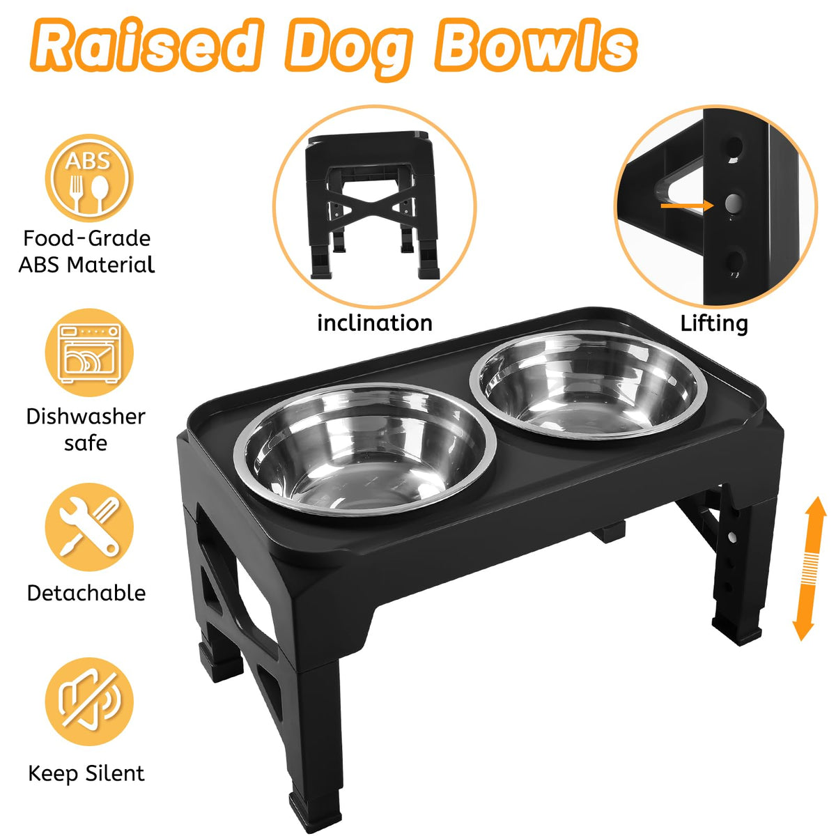 Elevated Dog Bowls with 2 Stainless Steel Bowls Non-Slip Adjusts to 3 Heights L212527