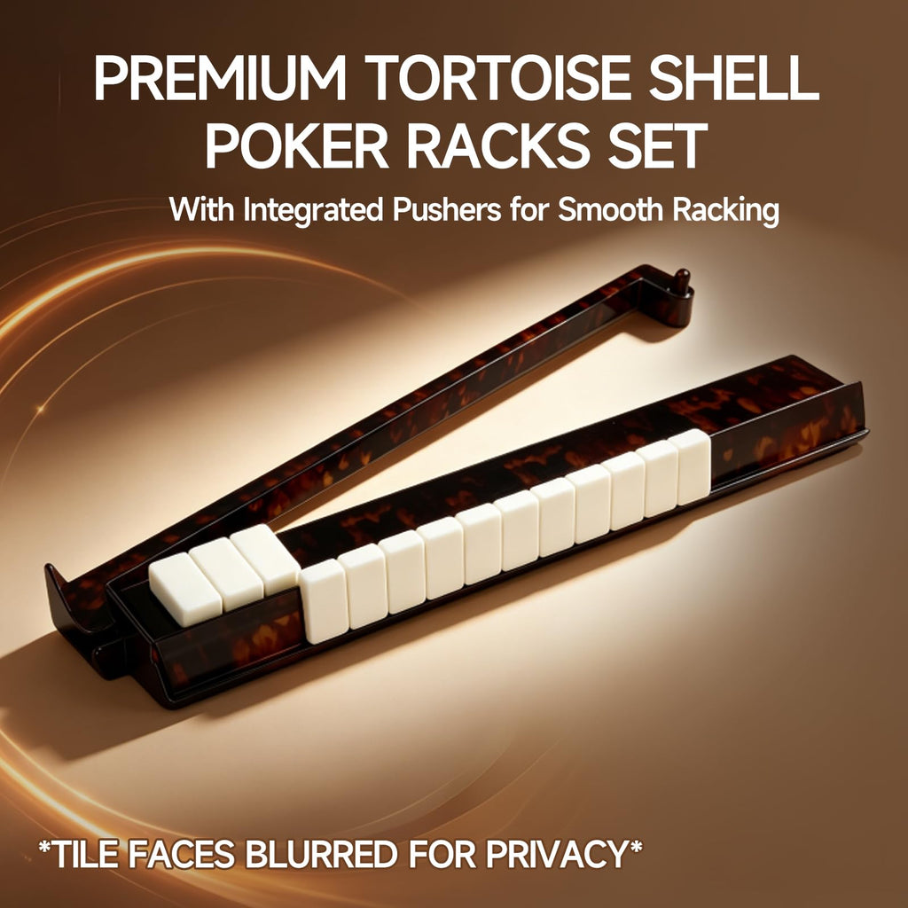 Tortoise Shell Acrylic Mahjong Racks with Pushers Set of 4 F523