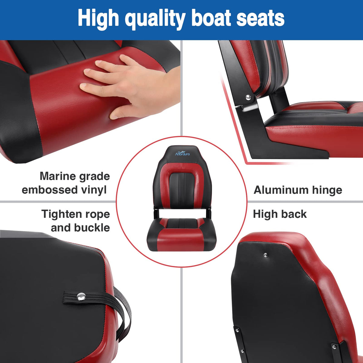 Black and Red 2 Packs Folding Boat Seat with 2 Storage Bags C361