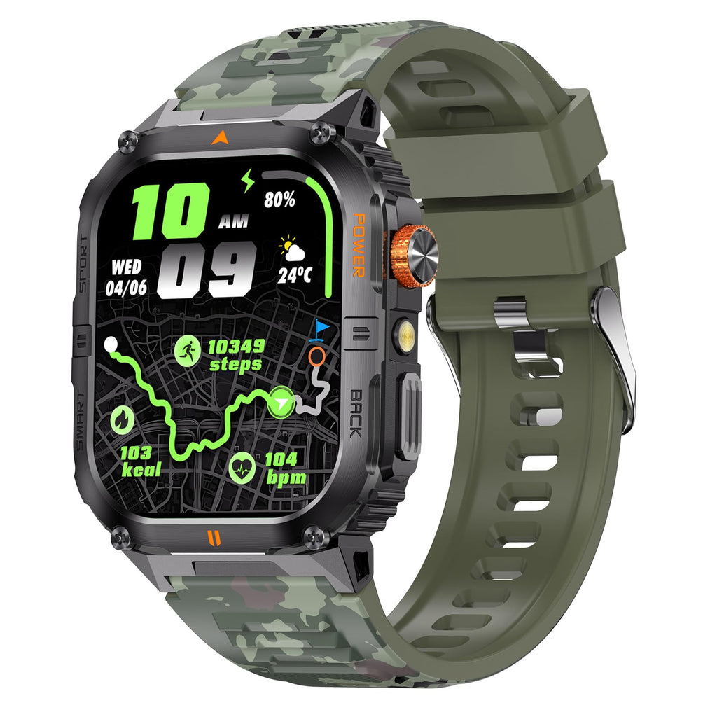 Military Smart Watch with Bluetooth Calling, Heart Rate Monitor, Sleep Tracking, Camouflage Green Y3465