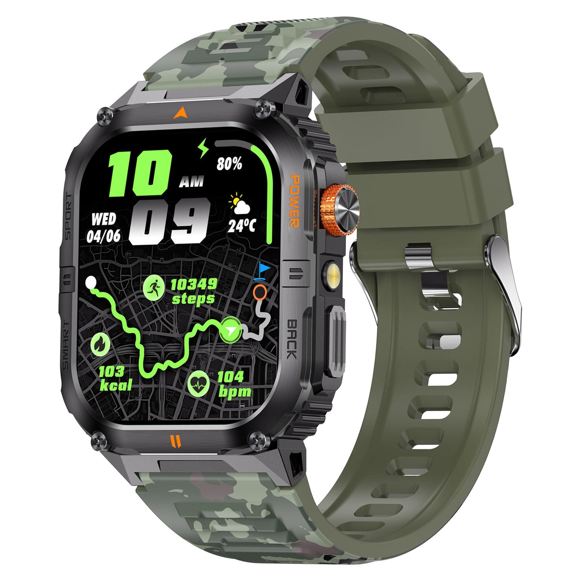 Military Smart Watch with Bluetooth Calling, Heart Rate Monitor, Sleep Tracking, Camouflage Green Y3465
