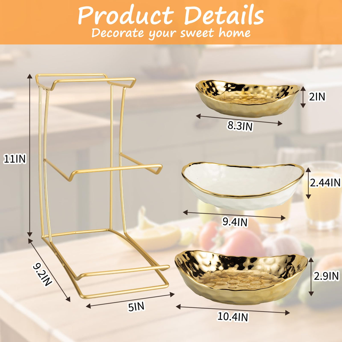 3 Tier Ceramic Fruit Bowl with Metal Rack V948