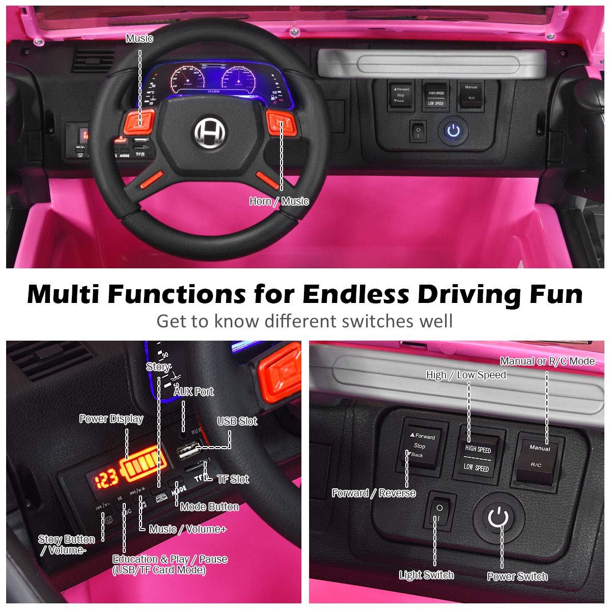12V Battery Powered Ride on Truck with Remote Control, Pink L973486