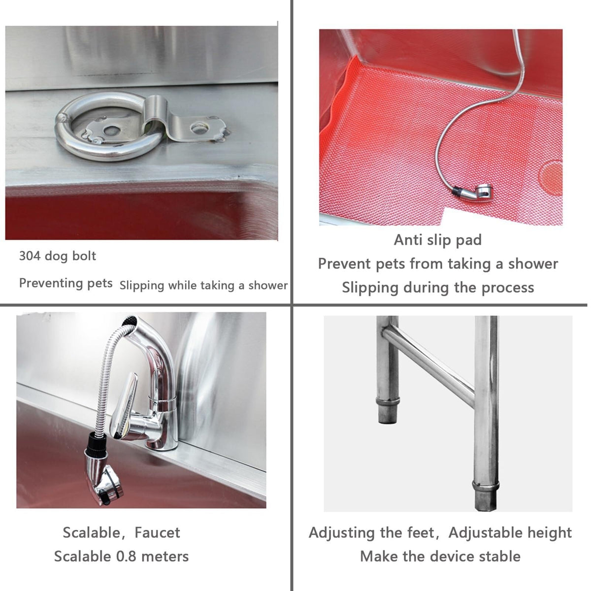 Stainless Steel Dog Washing Station Tub with Sliding Door and Telescopic Faucet A7088