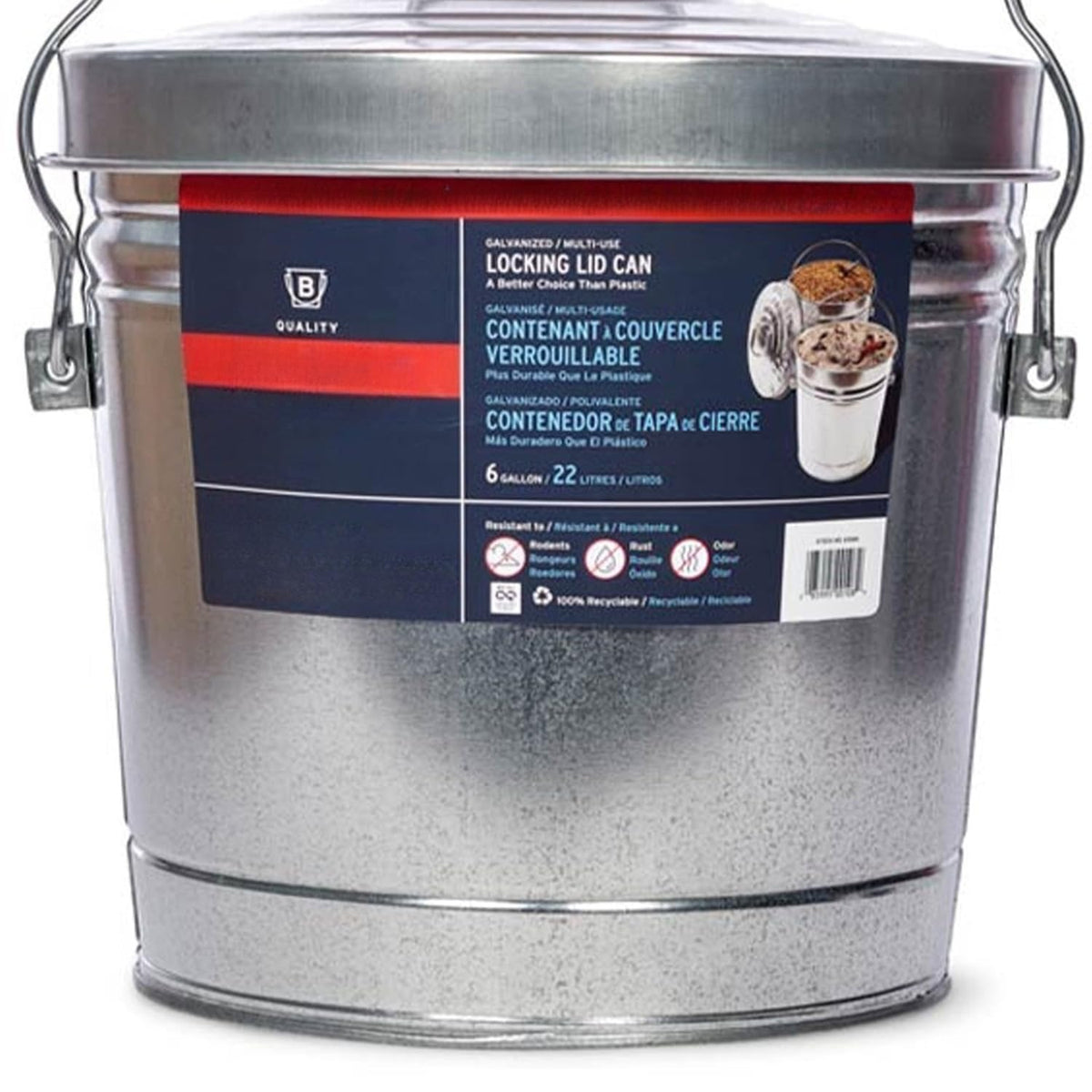 Galvanized Steel Locking Lid Storage Can 6-Gallon T15755