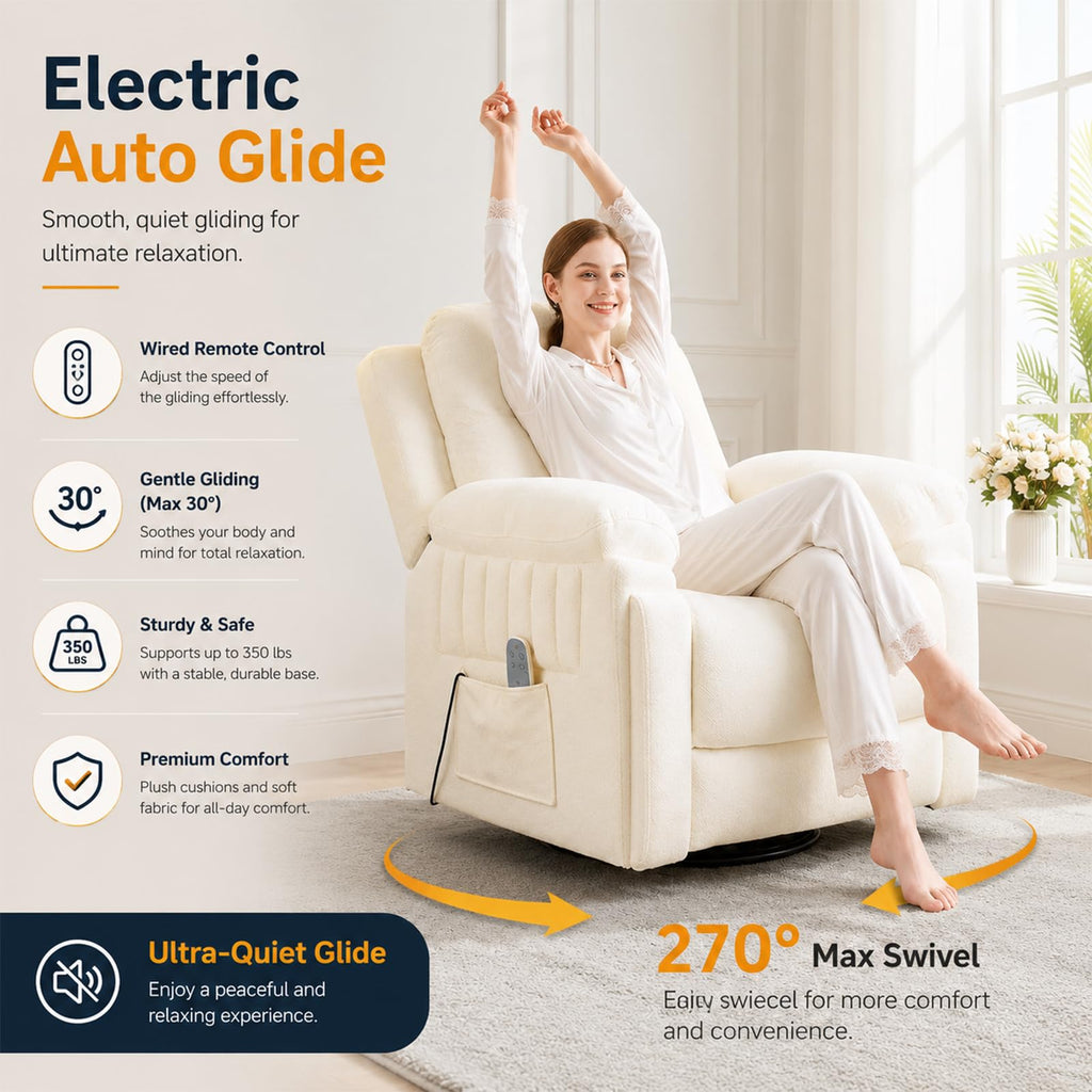 Cream White Electric Automatic Rocking Recliner Chair Q844